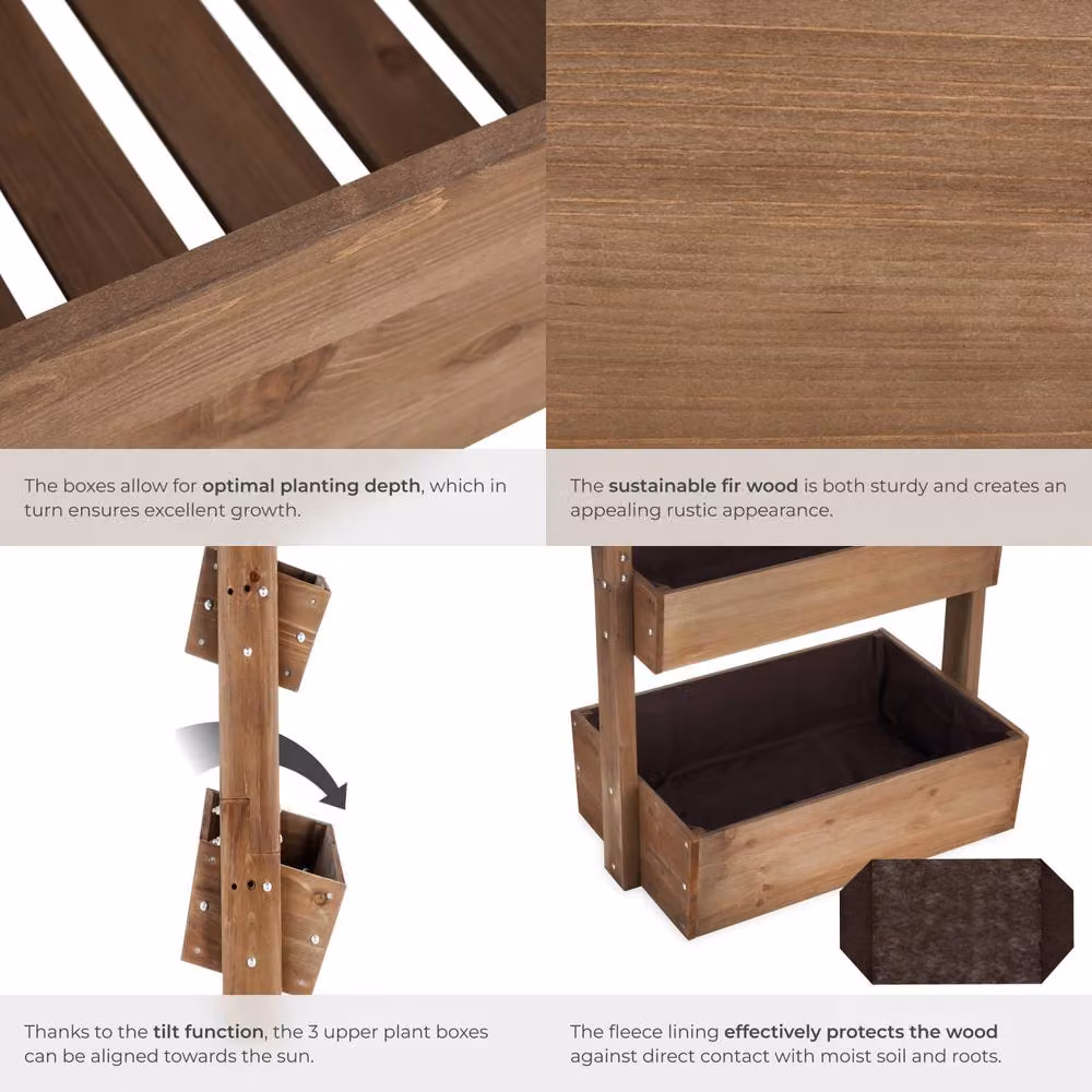 tectake Wooden Raised Bed Planter in Brown, W/D/H: 140 x 45 x 85 cm – 4