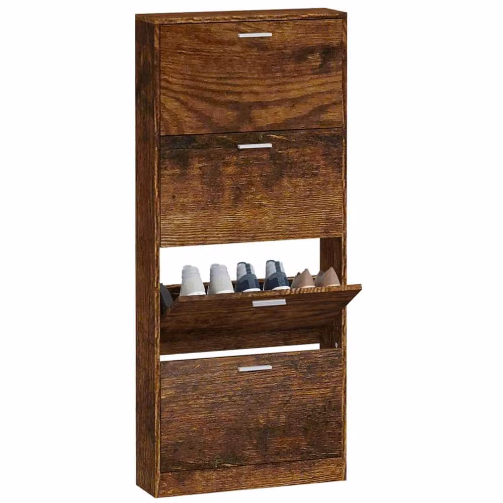Berkfield Home Smoked Oak Shoe Cabinet in Brown, W/D/H: 59 x 17 x 150 cm – 3