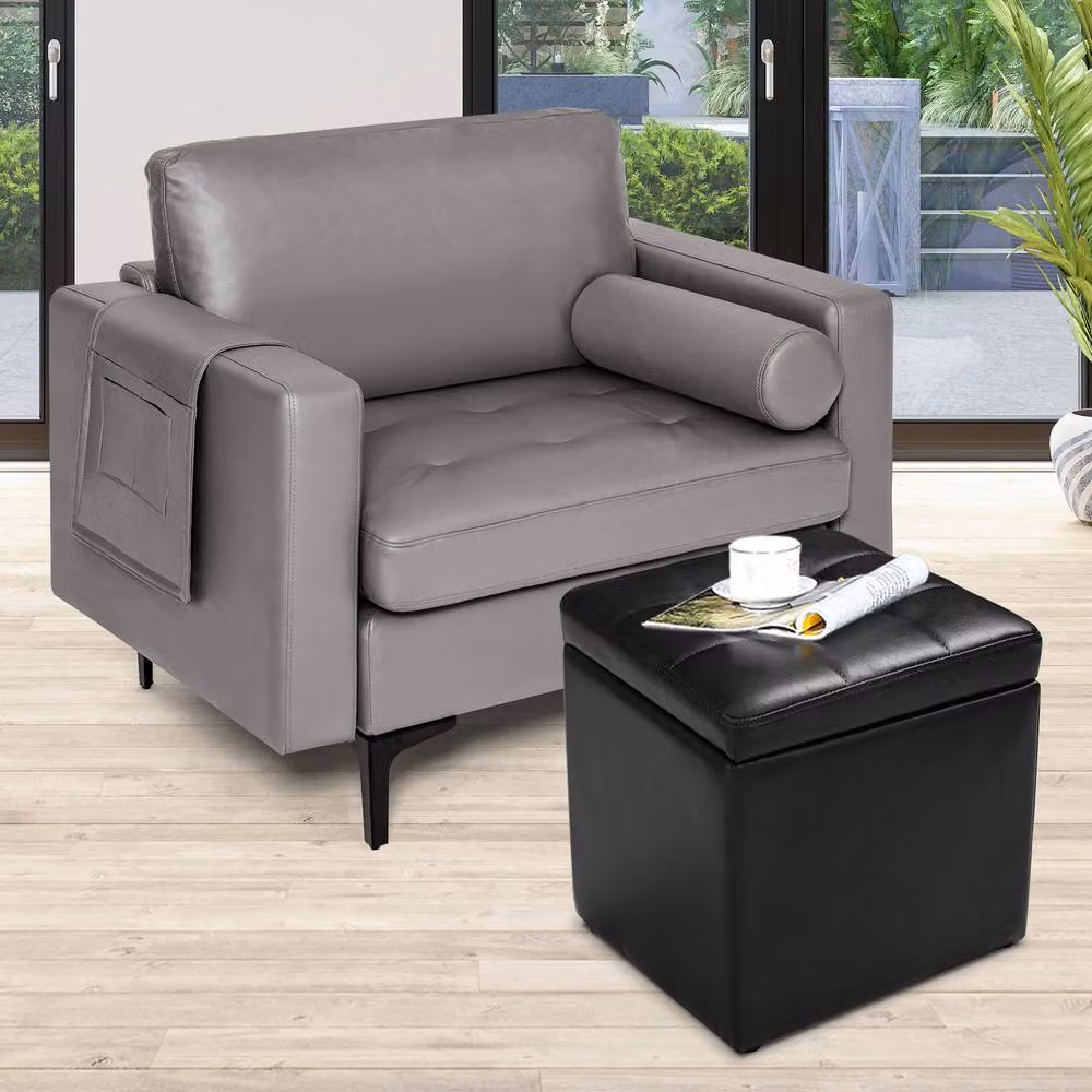 Costway Black Synthetic Leather Storage Stool with Lid – 4