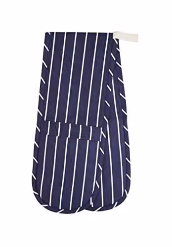 KitchenCraft Double Oven Gloves in Blue and White Polyester Blend with Hanging Loop