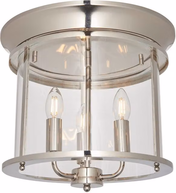 Endon Hampworth Round 3 Candle Ceiling Lantern in Silver with Clear Glass Shade
