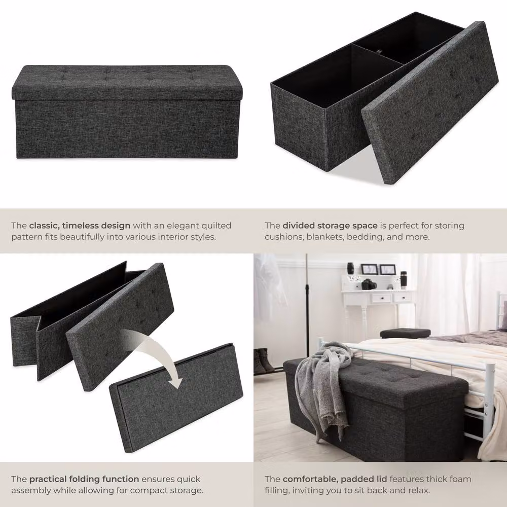 tectake Storage Stool in Grey Fabric with Removable Cover – 5