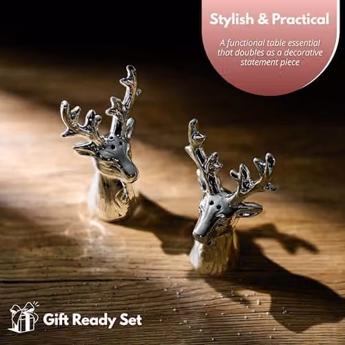 Marco Paul Interiors Silver Ceramic Stag Salt and Pepper Shaker Set of 2 – 5