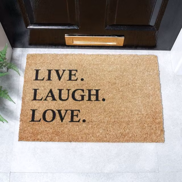 Artsy Mats Live Laugh Love Non-Slip Coir and Rubber Doormat in Brown