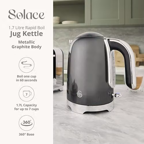 Swan SK19026GRP Solace Cordless Kettle, 1.7 l, 3000W, Stainless Steel with Limescale Filter, Grey – 2