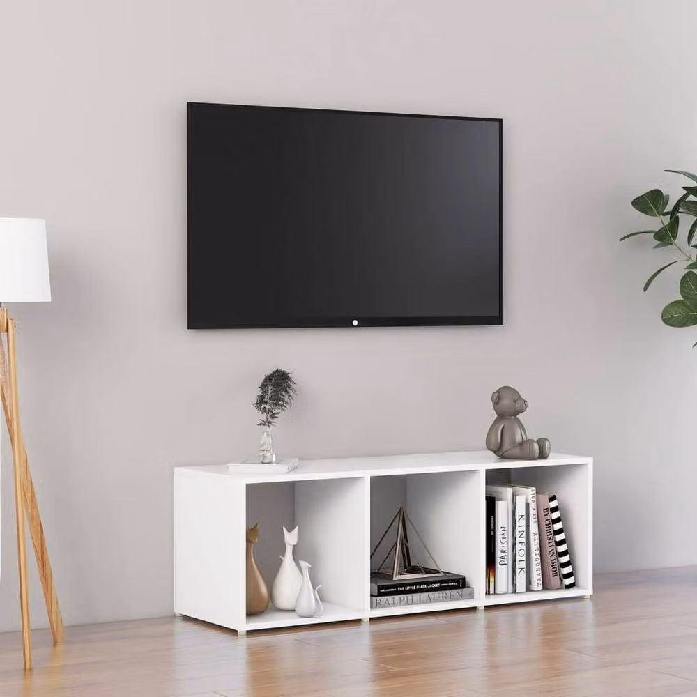 Berkfield Home White Minimalist TV Cabinet in Matt MDF, W/D/H: 107 x 35 x 37 cm – 2
