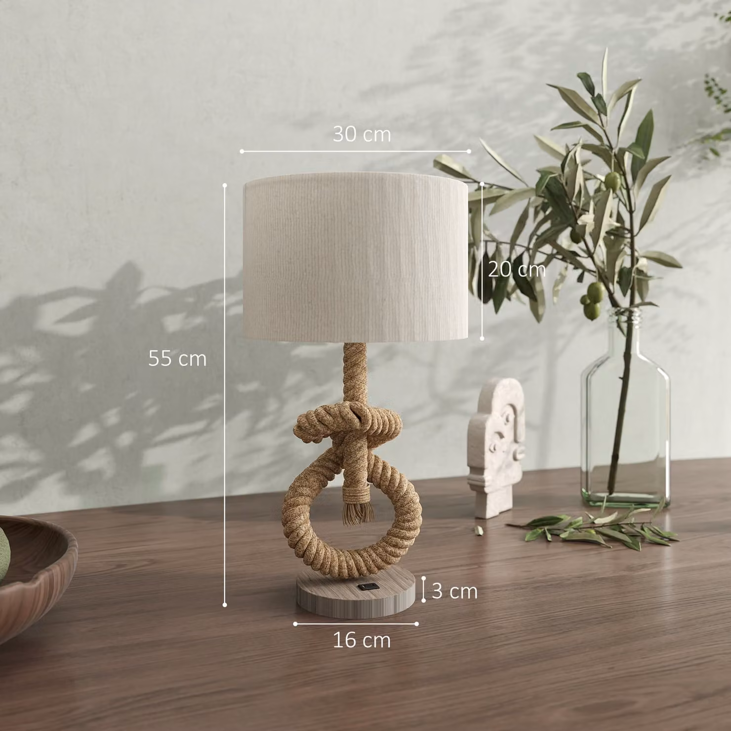 HOMCOM Maritime LED Table Lamp with Touch Control and Warm White Light, Beige and Brown – 3