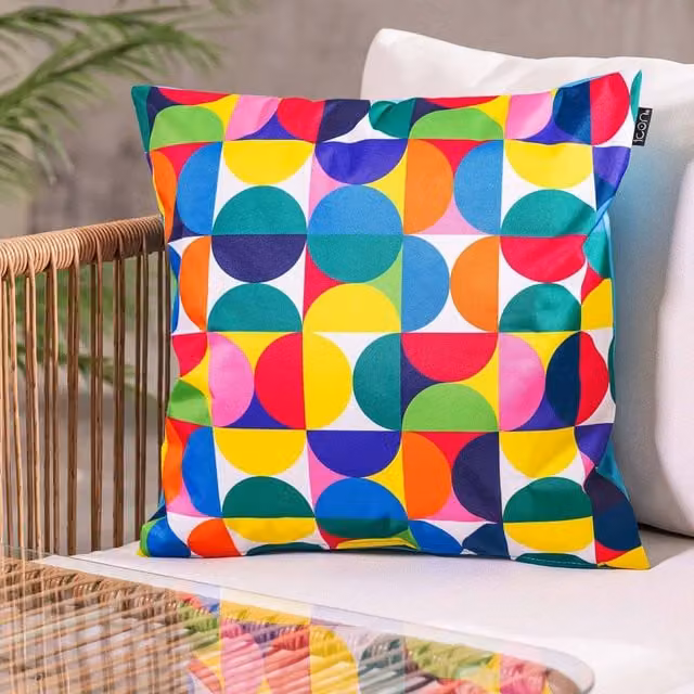 icon Round Graphic Cushion, Aqua Blue and Multicolour, W/D/H: 43 x 43 x 43 cm – 1