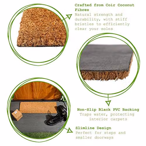 Nicola Spring Coir Step Mats, Pack of 2, Brown, W: 60 cm, D: 20 cm, H: 1.5 cm – 3