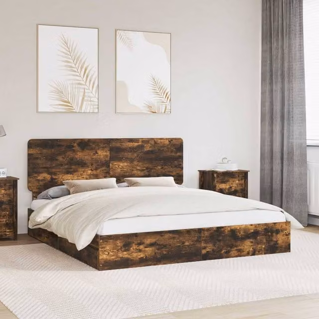 Berkfield Home Modern Storage Bed with Drawers in Smoked Oak Brown, W/D/H: 180 x 200 cm