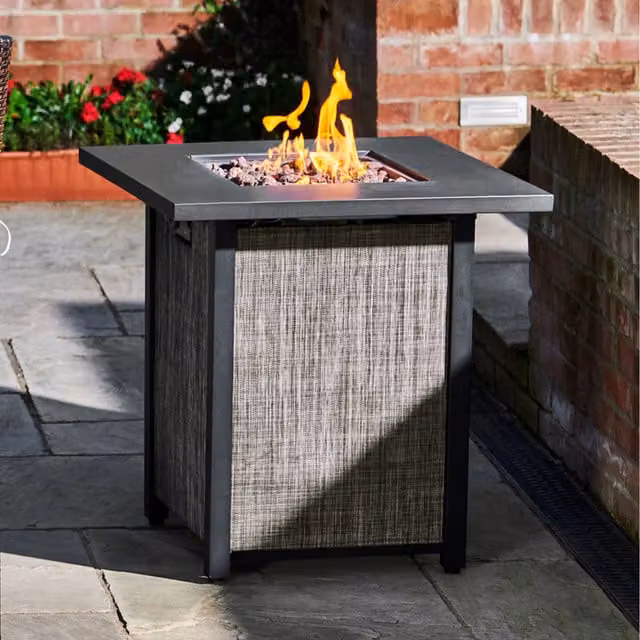 Teamson Home Outdoor Woven Metal Propane Gas Fire Pit Table with Lava Rocks and Cover, Multicolour