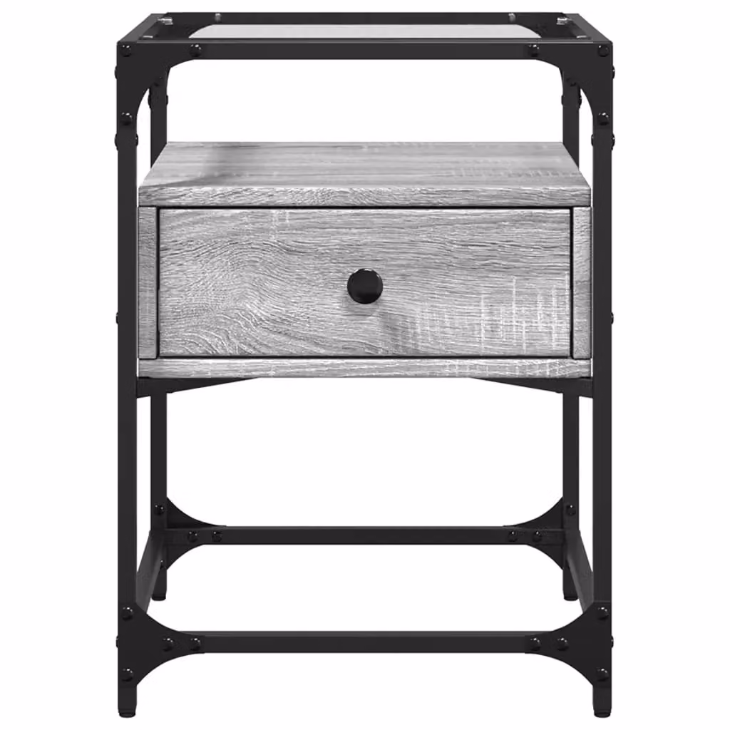 Berkfield Home Set of 2 Grey Sonoma Bedside Cabinets with Mirror Top, W/D/H: 40 x 40 x 55 cm – 3