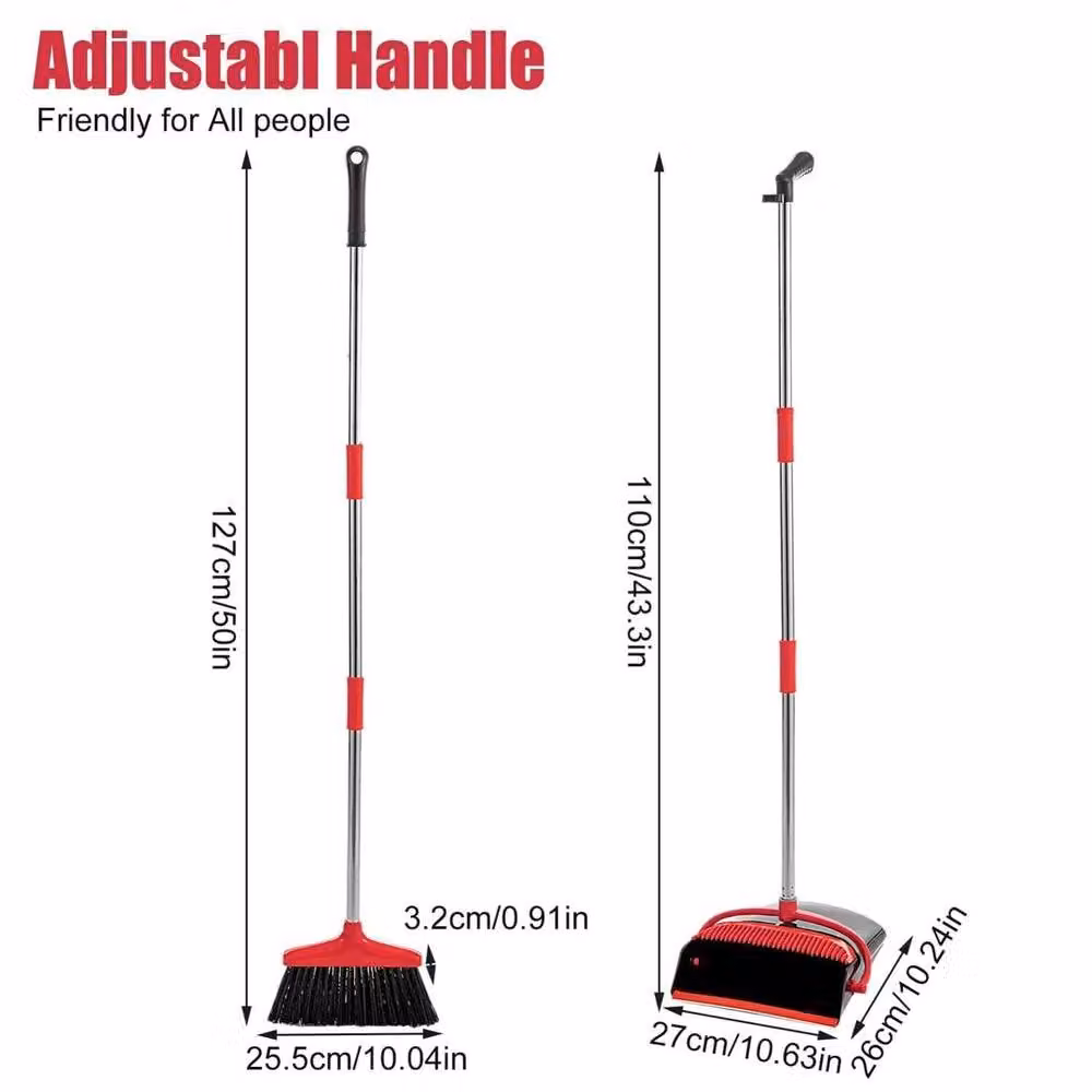 NESTLUNE Dustpan and Brush Set with Telescopic Aluminium Handle, Black, Height: 100 cm – 2