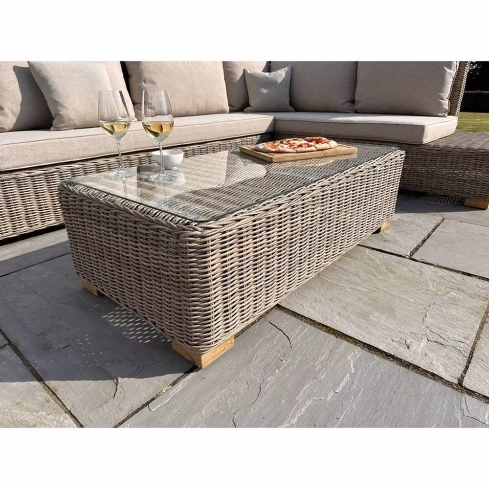 Lemon Pavilion Furniture and Decor Capri Collection Outdoor L-Shape Corner and Coffee Table Set in Beige – 2