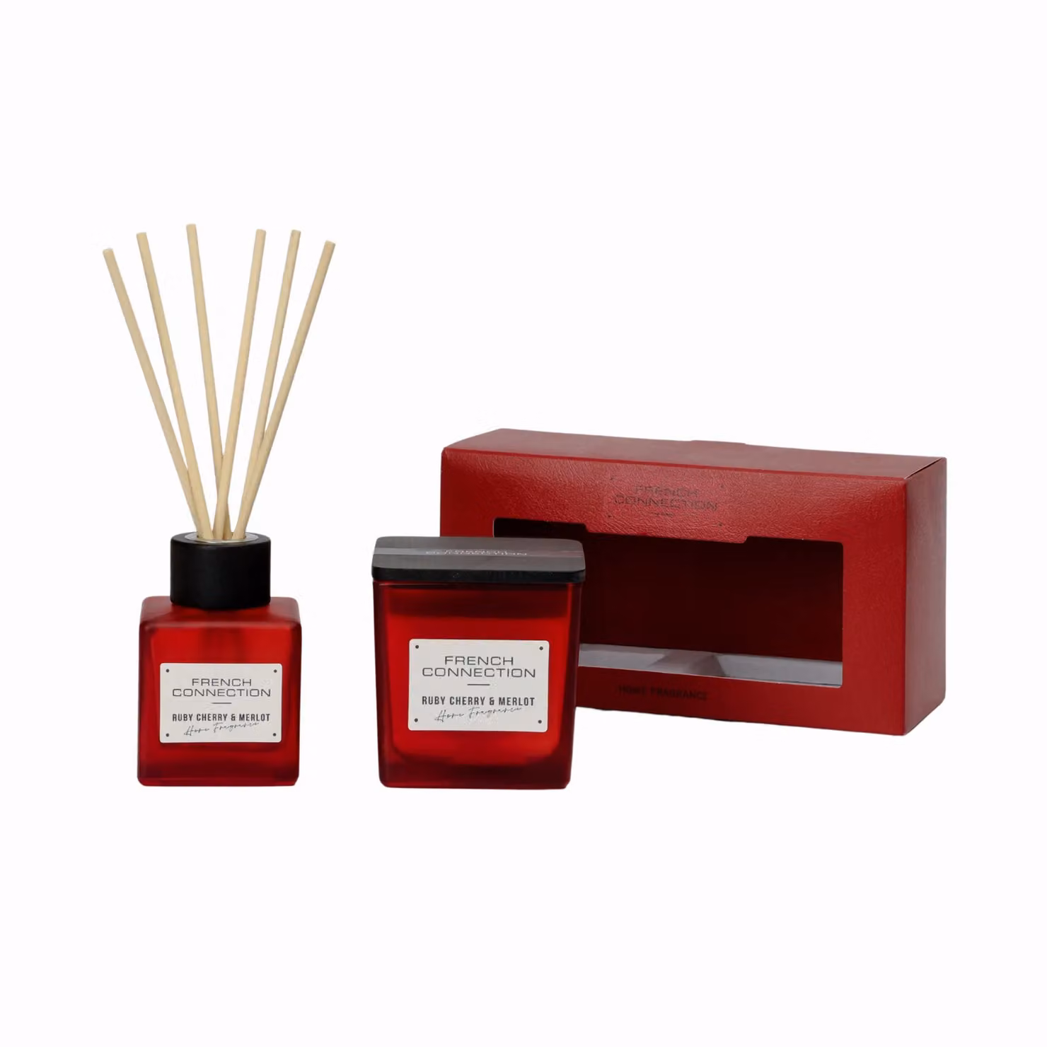 French Connection Cherry & Merlot Fruity Scented Candle 200g and Reed Diffuser 100ml Gift Set in Dark Red – 2