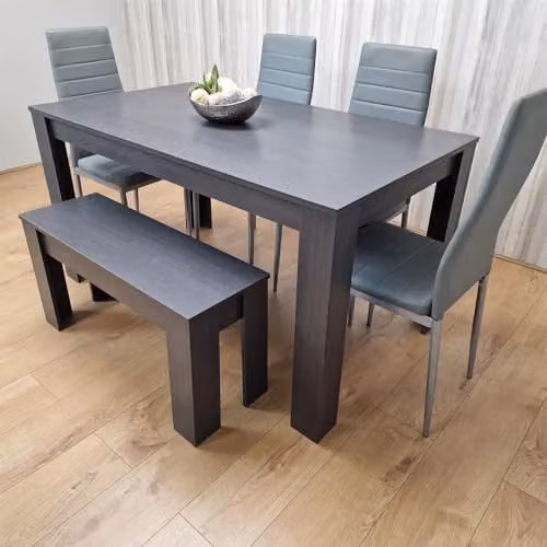 KOSY KOALA Modern Dining Table Set with Bench and 4 Chairs in Grey Wood Effect, W/D/H: 140 x 80 x 75 cm – 2
