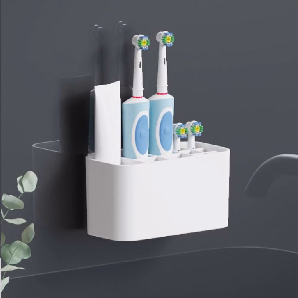 NESTLUNE No Drill Wall Mounted Toothbrush Holder and Toothpaste Storage Rack in White – 2