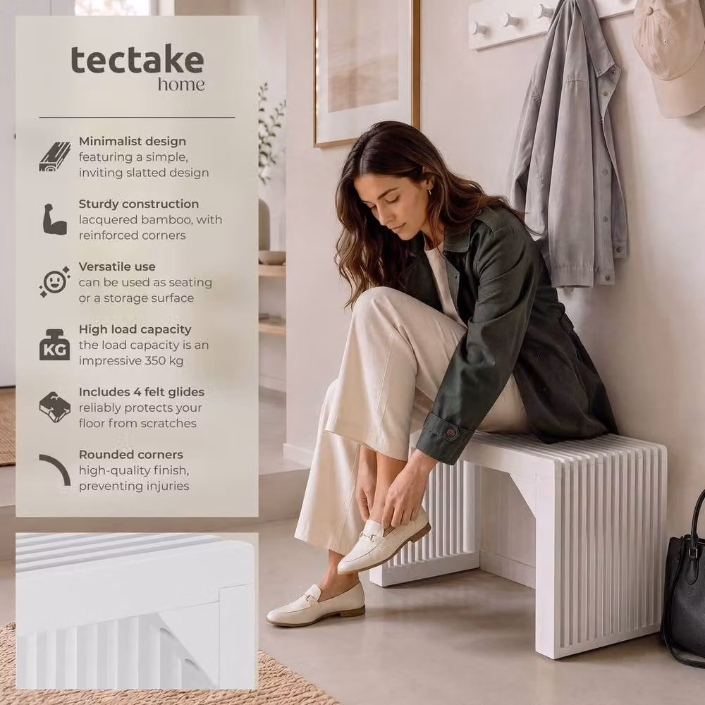 tectake Ribb Large Slatted Stool or Bench in White – 2
