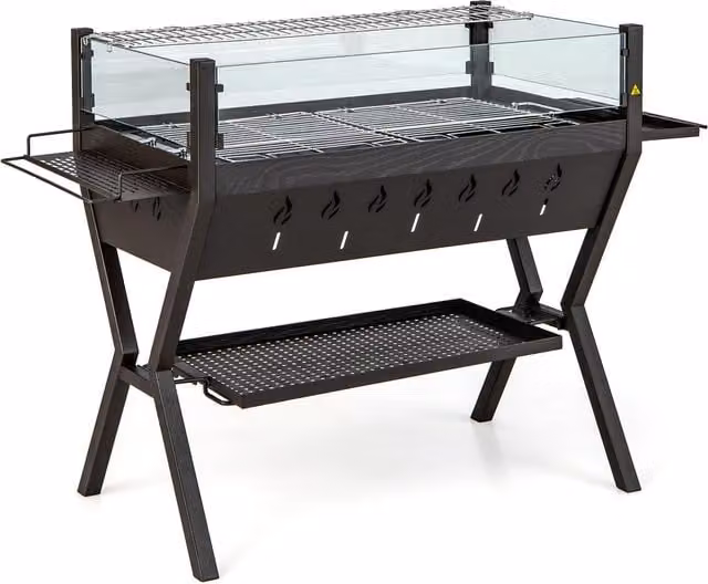 COSTWAY Charcoal Barbecue Grill with Warming Rack and Wind Guard in Brown and Black with Stainless Steel Details