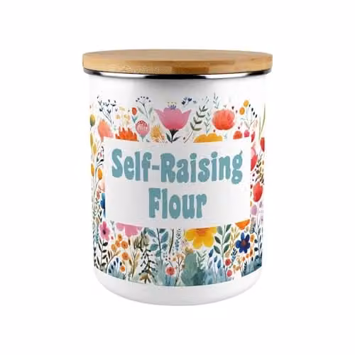 Purely Home Floral Enamel Self-Raising Flour Storage Canister, 2.7 l, Multicolour and Pink