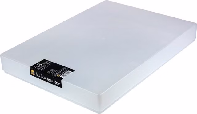 WestonBoxes Plastic Document Storage Box for A3 Paper in Silver and Transparent