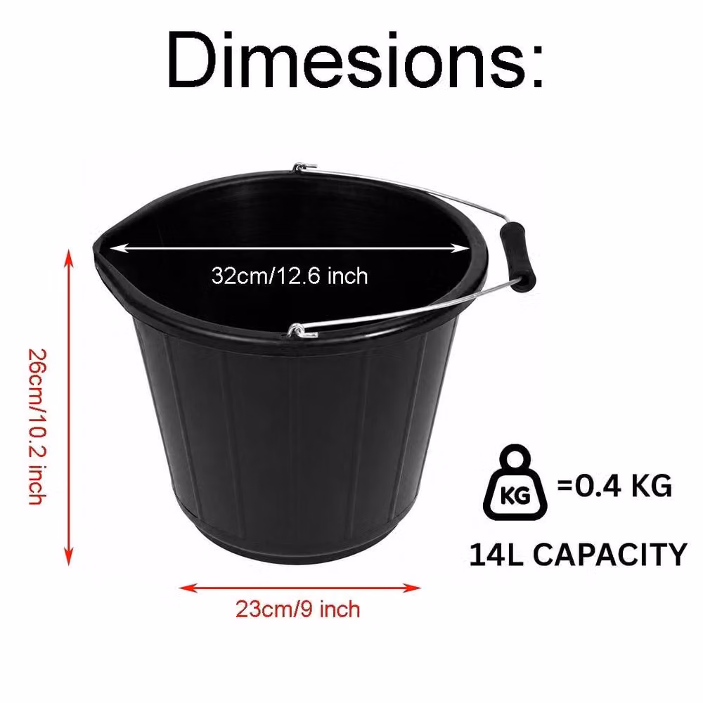NESTLUNE 5-Piece Black Plastic Builders Bucket, 14L, H 100 cm x W 15 cm x D 15 cm – 2