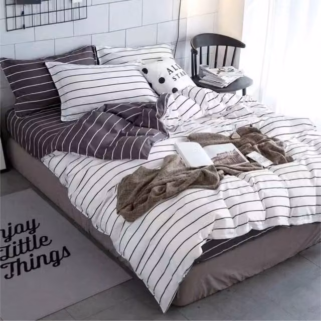 Ezysleep Grey Pinstripe Printed Duvet Set with Pillowcases