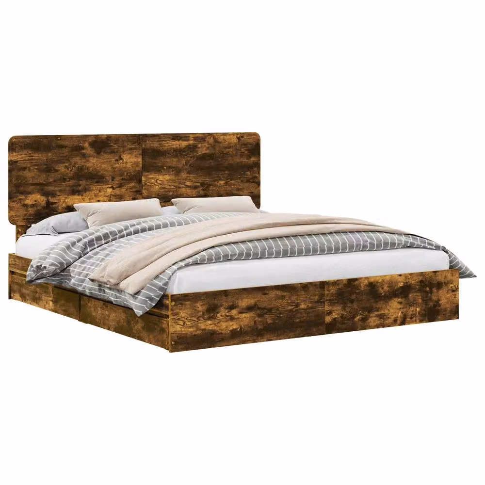 Berkfield Home Modern Storage Bed with Drawers in Smoked Oak Brown, W/D/H: 180 x 200 cm – 2