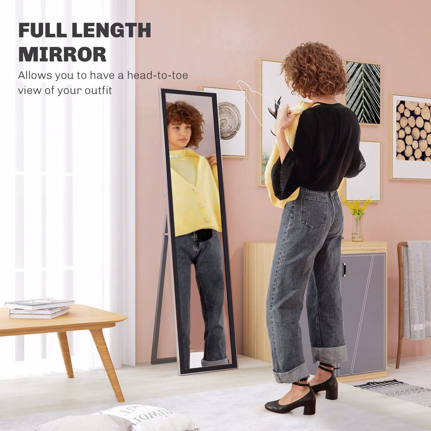 HOMCOM Full Length Rectangular Mirror in Black, Wall Mounted or Leaning, W: 37 cm, H: 157 cm – 3