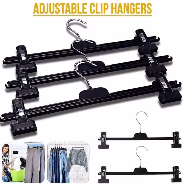 PAWNORA 15 Pack Black Plastic Trouser and Skirt Hangers with Clips for Space Saving – 1