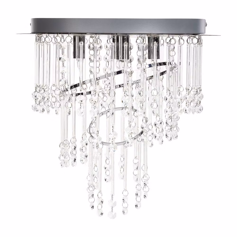 Wyld and Coco Glamour Chandelier with Polished Chrome Frame and Clear Crystal Pendants, Diameter: 35 cm – 2