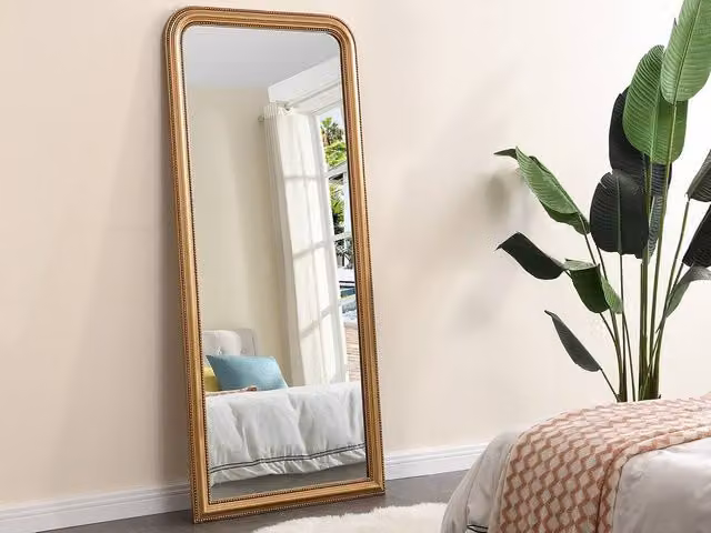 Vente-unique Vintage-Style Paulownia Wood Frame Mirror in Gold, W: 80 cm, H: 180 cm – 1