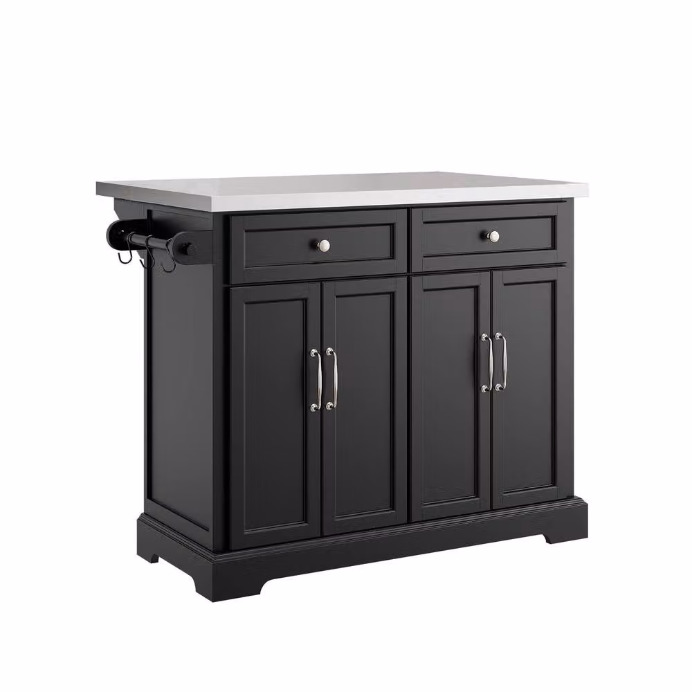 SoBuy Mobile Drop-Leaf Kitchen Island Breakfast Bar with 2 Drawers in Black – 2