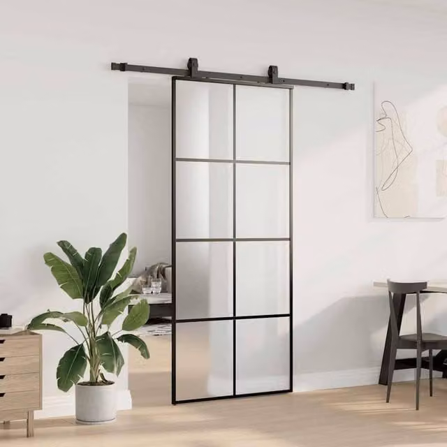 Berkfield Home Industrial Sliding Glass Door with Hardware Set, Black, W: 90 cm, H: 205 cm