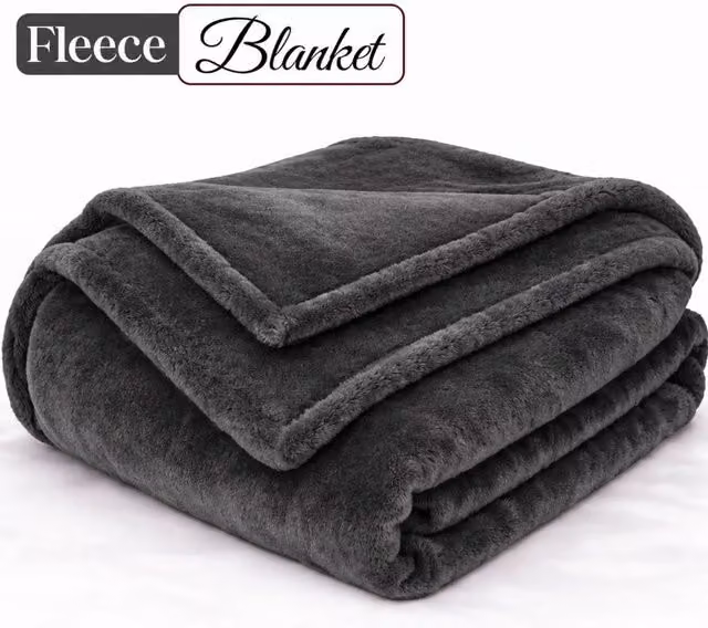 Pamposh Reversible Flannel Fleece Blanket in Dark Grey