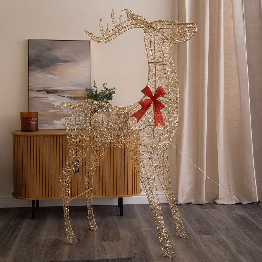 Samuel Alexander 2m Gold Twist Standing Christmas Stag with 1000 Warm White LEDs – 3