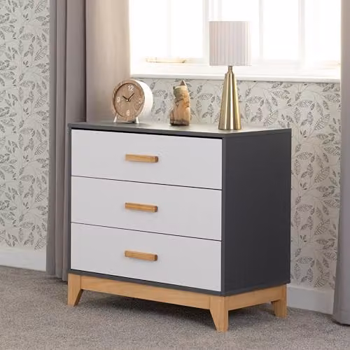 Seconique Cleveland 3 Drawer Chest in White and Grey – 2