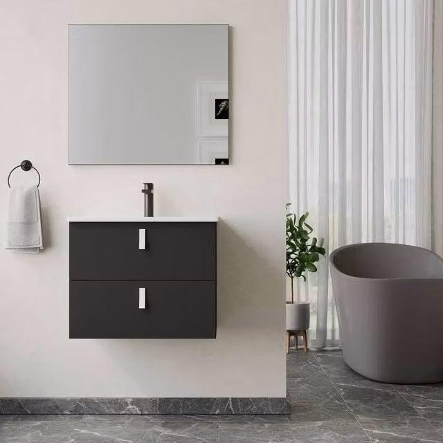 Banyetti Invicta 600mm Wall Hung Vanity with Athena Basin, Matt Black