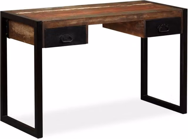 Berkfield Brown Reclaimed Wood Home Office Writing Desk with 2 Drawers W/D/H: 120 x 50 x 76 cm