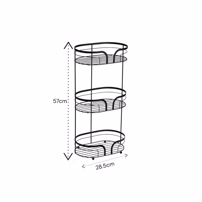 Showerdrape Dante Modern 3-Tier Freestanding Metal Floor Caddy in Black