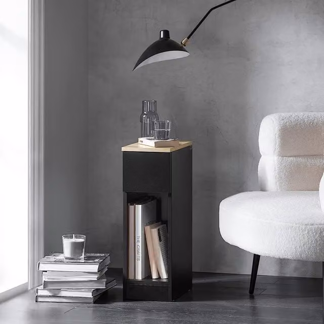 SoBuy Set of 2 Modern Black Narrow Bedside Tables
