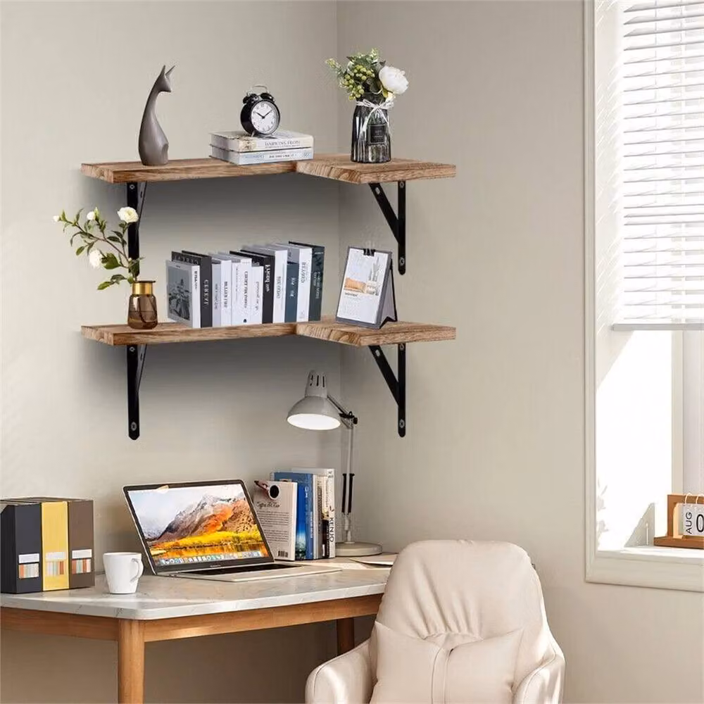 Nordara 4-Piece Brown Wood Corner Floating Wall Mounted Shelves – 3