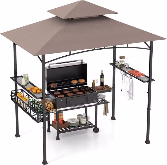 Costway Outdoor BBQ Canopy Tent Gazebo in Brown