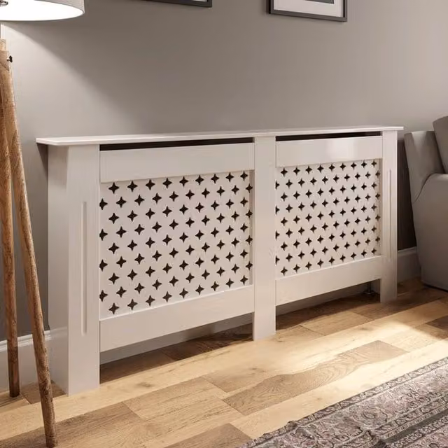 Temprazo White MDF Radiator Cover with Cross Pattern Style, Wall Mounted, W: 152 cm