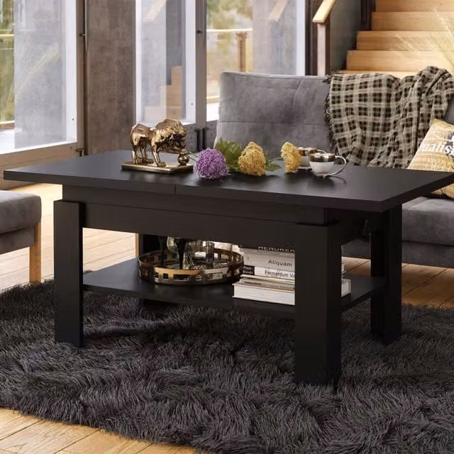Heze Furniture Rio 2 in 1 Extending Coffee and Dining Table, Black