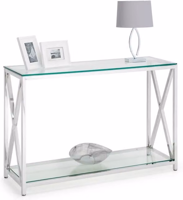 netfurniture Florida Art Deco Console Table in White with Glass and Metal, W/D/H: 120 x 40 x 75 cm