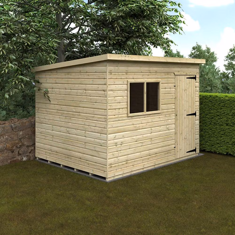 Buttercup Farm Deluxe Pent Shed, 16mm Tanalised Solid Wood, W: 304.8 cm, D: 243.8 cm – 2