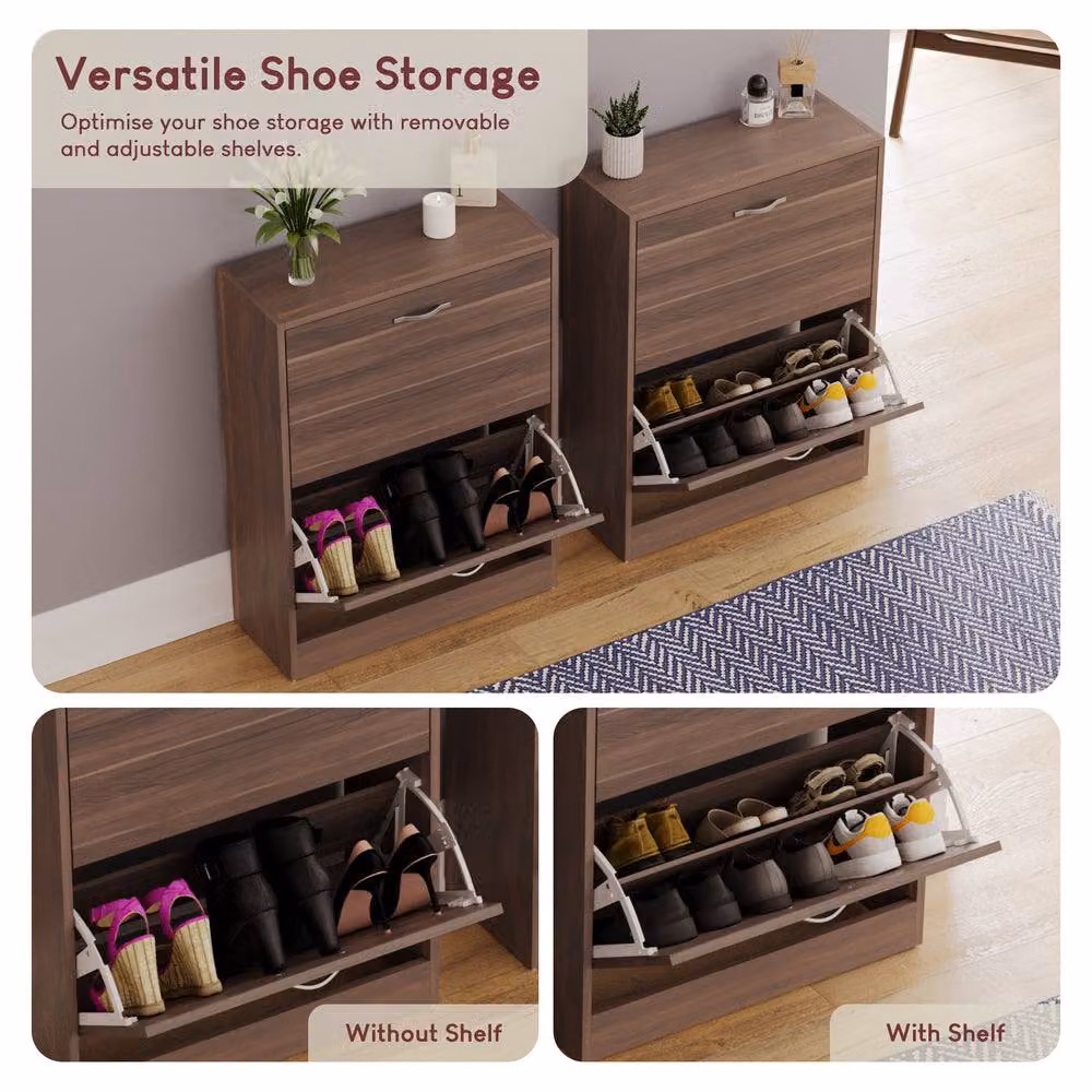 HD Designs Vida Designs Modern 2 Drawer Walnut Shoe Cabinet with Tilting Compartments – 4