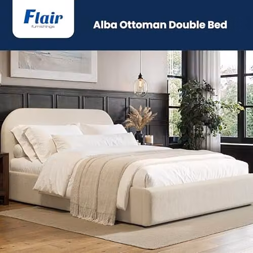Flair Furnishings Alba Double Ottoman Bed Frame with Storage in Beige Boucle Fabric, W/D/H: 140 x 190 cm – 2