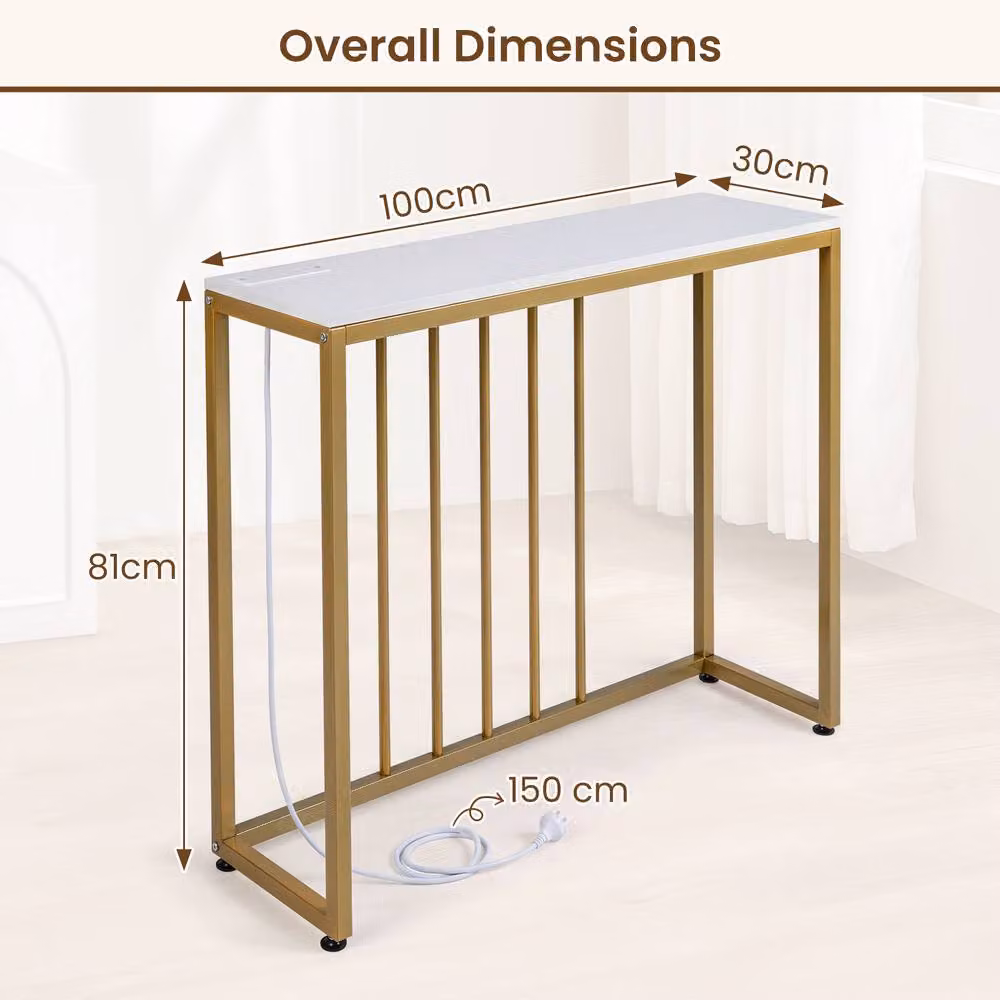 Gymax Modern White Narrow Hallway Console Table with Charging Station, Width: 100 cm – 2